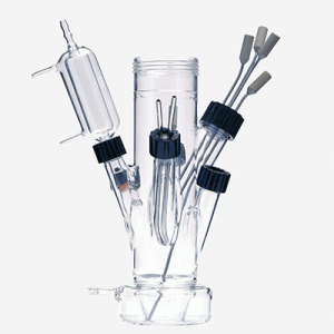 Individuell bestückbares MINIFOR Bioreaktorgefäss 0.3L für Arbeitsvolumen ab 35 ml